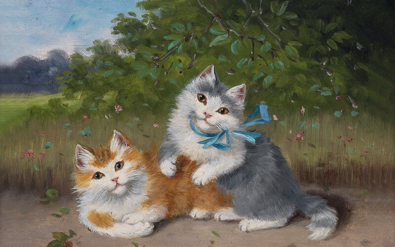 Two Kittens in Garden — Green, Peaceful, Afternoon