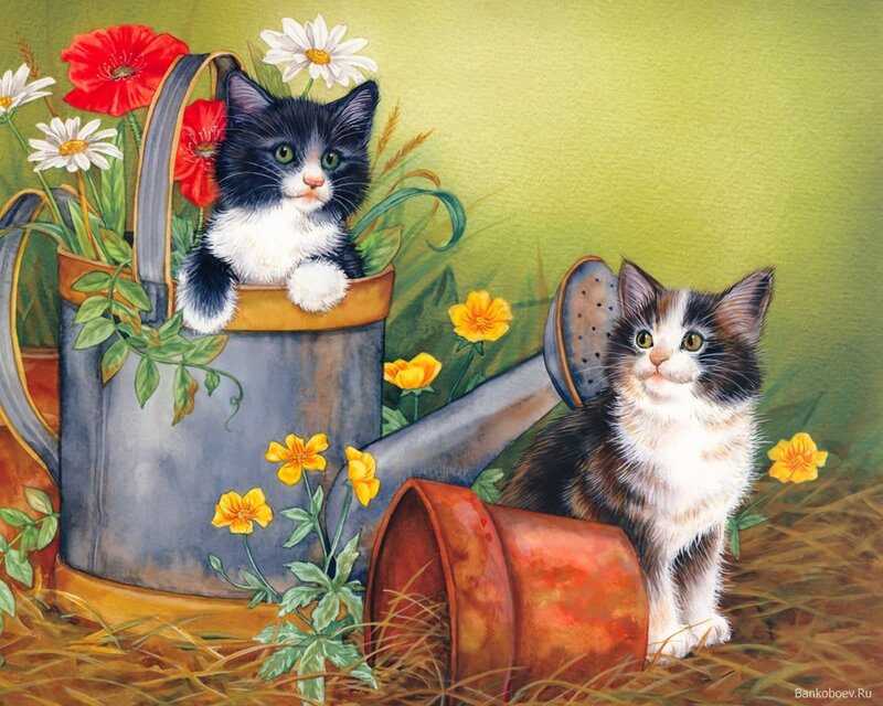 Two Kittens in Garden — Green, Peaceful, Spring