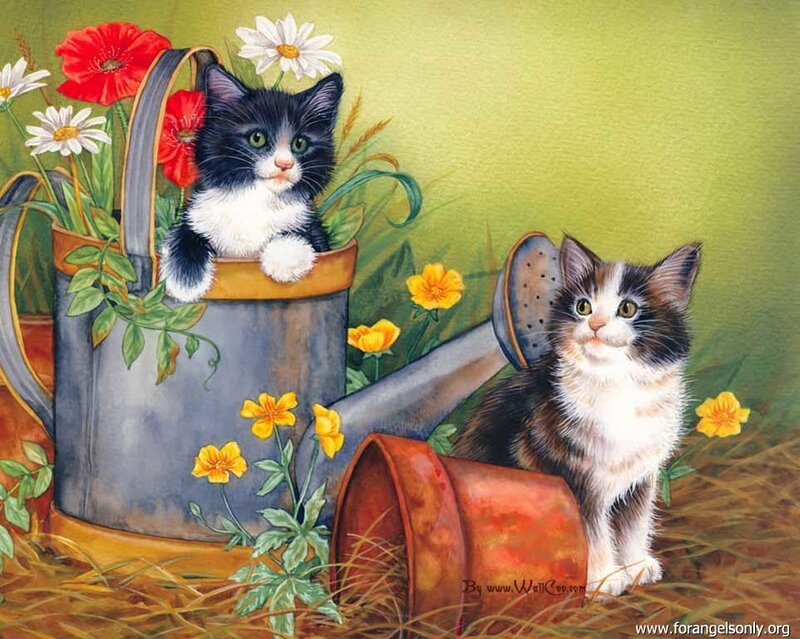 Two Kittens in Garden — Green, Peaceful