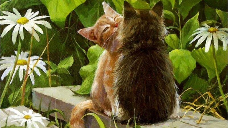 Two Kittens in Garden — Green, Serene, Spring