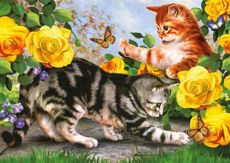 Two Kittens in Garden — Yellow