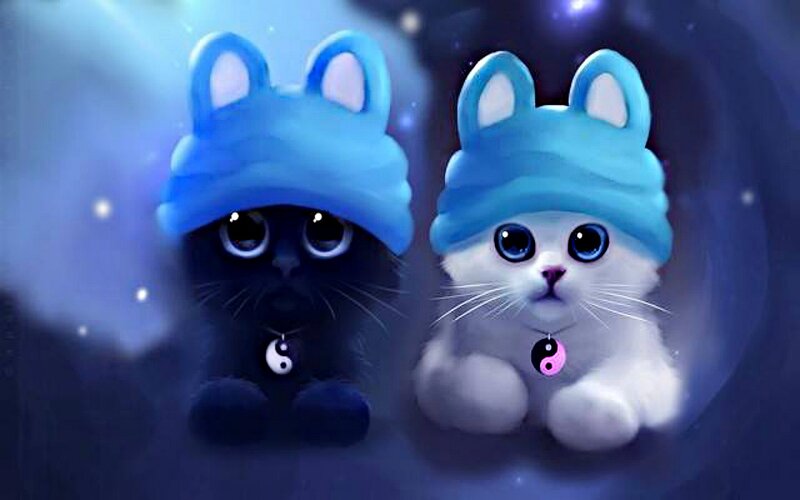 Two Kittens in Hats — Blue, Serene, Night