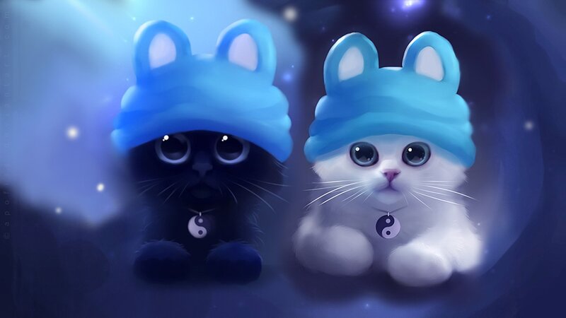 Two Kittens in Hats — Blue, Serene