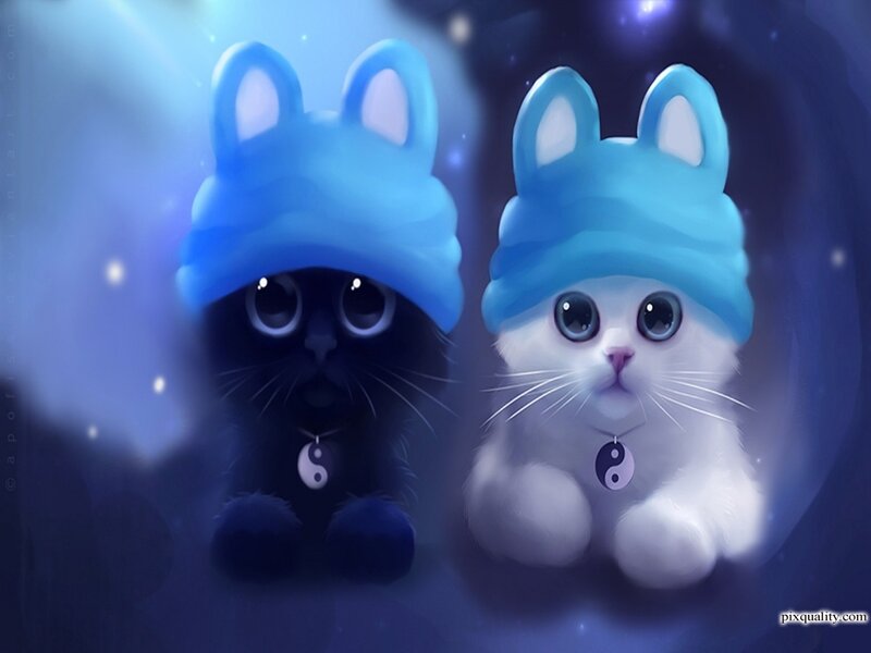 Two Kittens in Hats — Blue