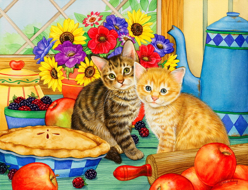 Two Kittens in Kitchen — Yellow