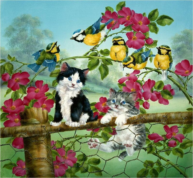 Two Kittens on a Fence — Green