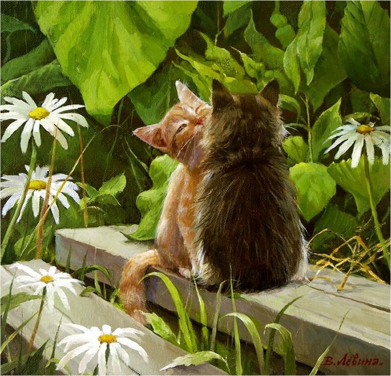 Two Kittens on Bench — Green