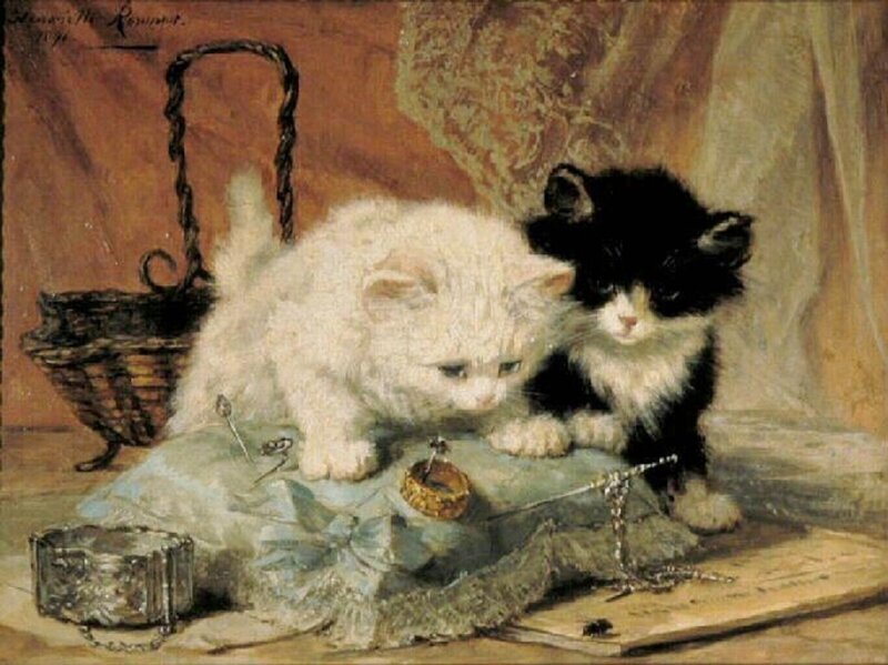 Two Kittens on Fabric — White