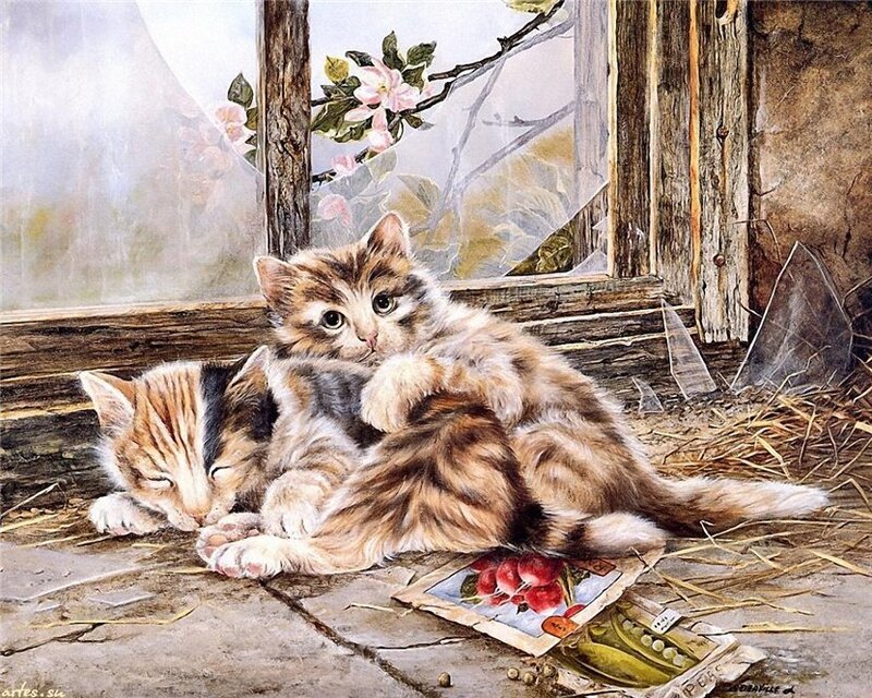 Two Kittens on Hay