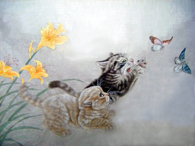 Two Kittens Playing — Gray