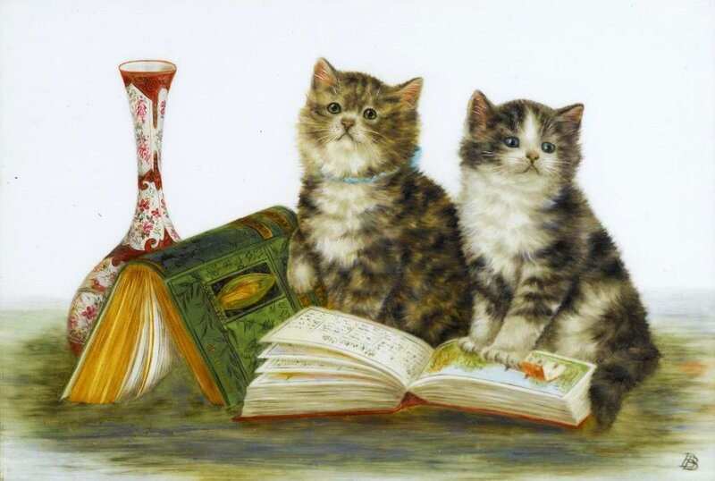 Two Kittens with Books