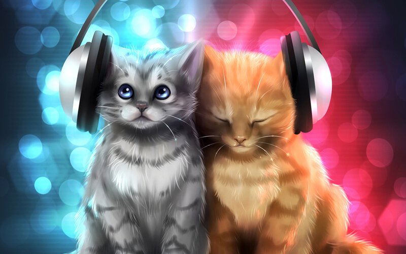 Two Kittens with Headphones