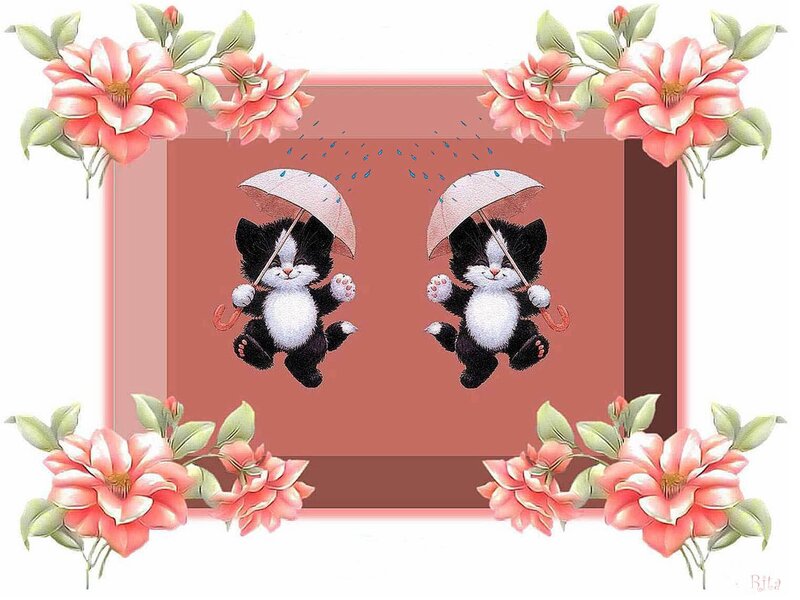 Two Kittens with Umbrellas