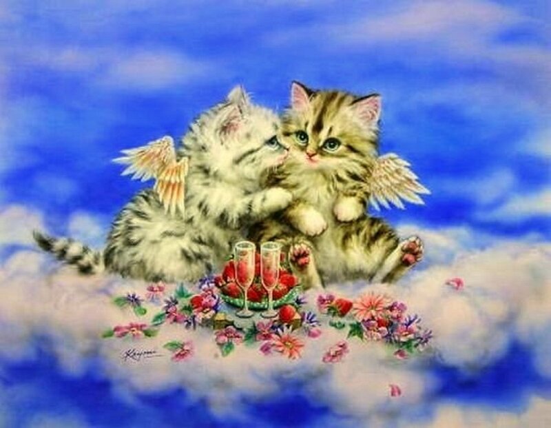 Two Kittens with Wings
