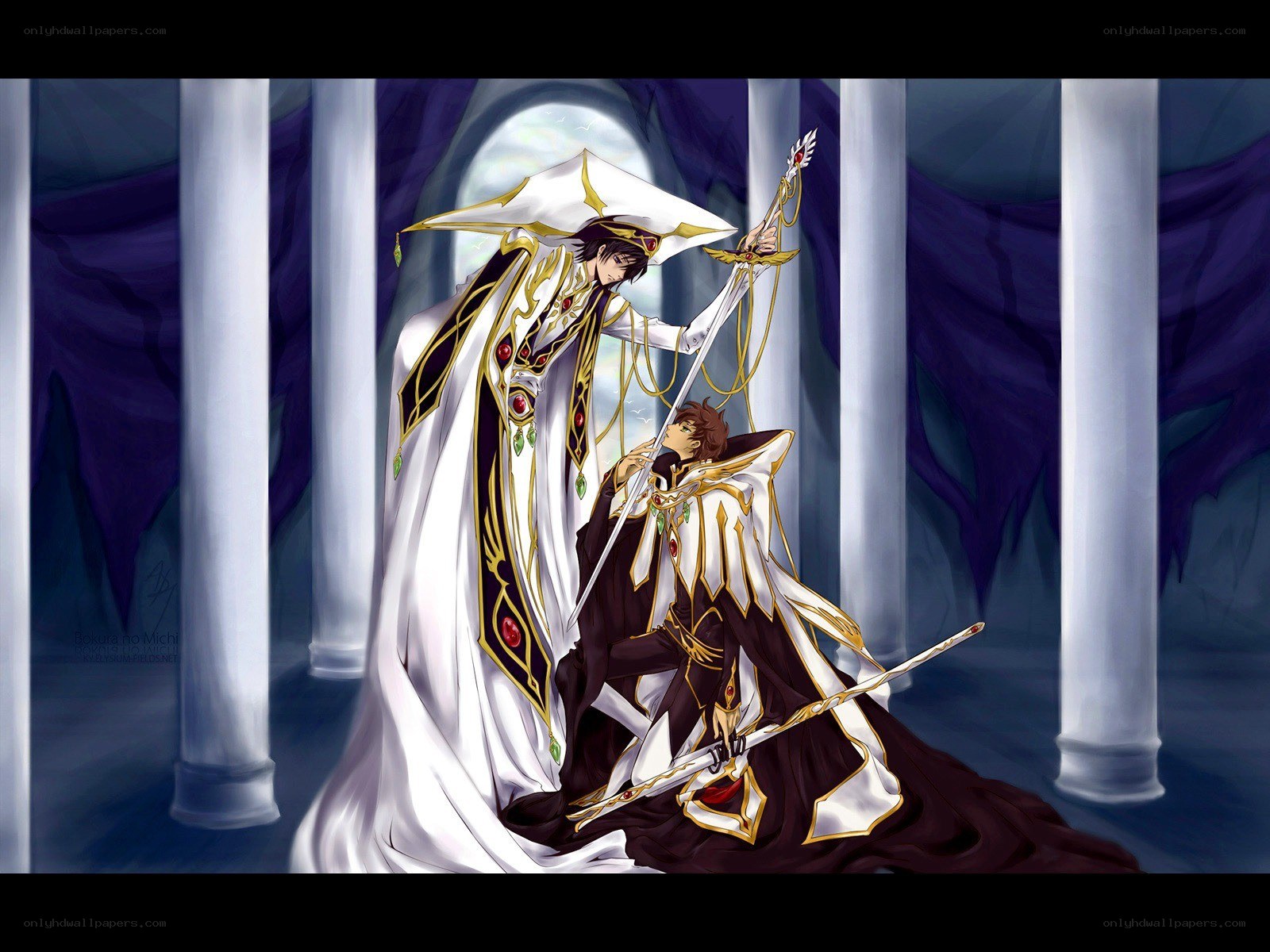 Two knights in a grand hall
