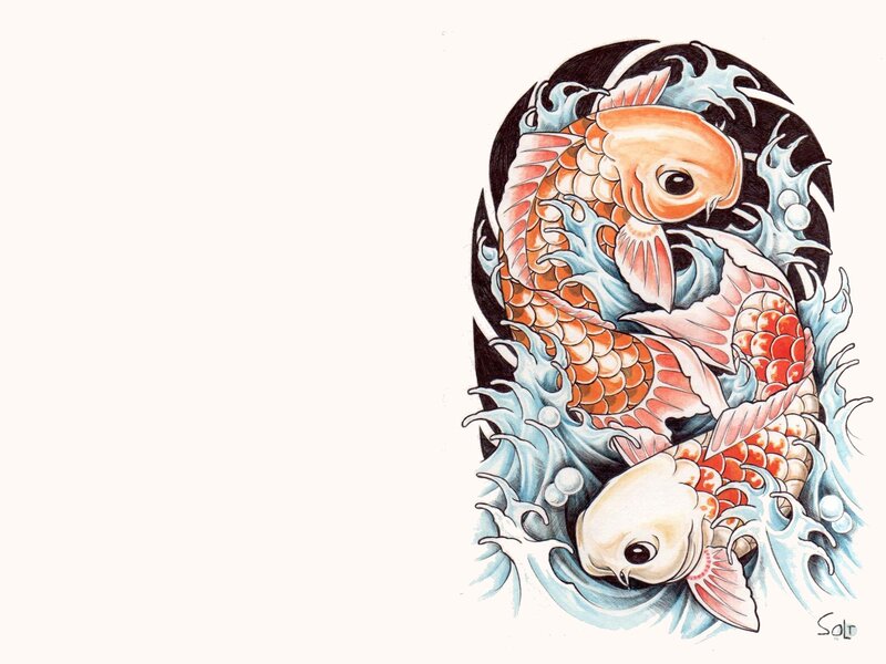 Two Koi Fish in Water — Orange