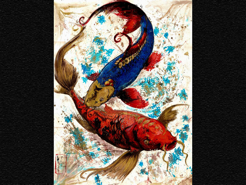 Two Koi Fish — Red