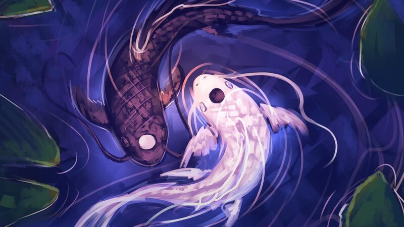 Two Koi Fish Swimming — Blue