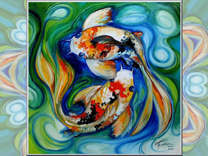 Two Koi Fish Swimming — Green