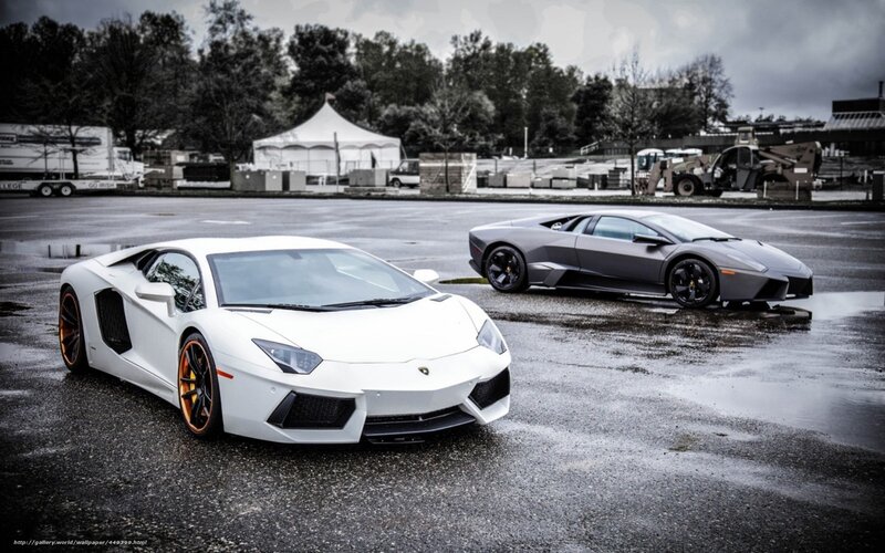 Two Lamborghini Cars — White, Dramatic, Photograph