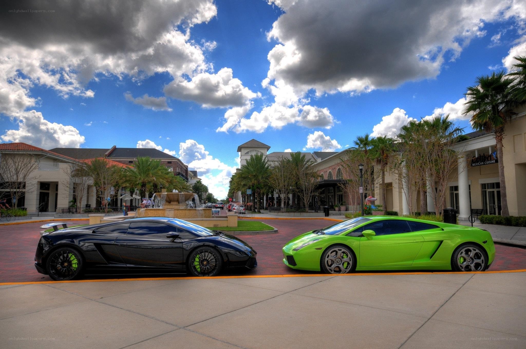 Two Lamborghinis at a shopping center