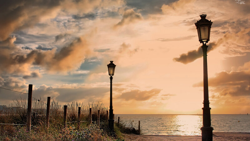Two Lampposts at Sunset