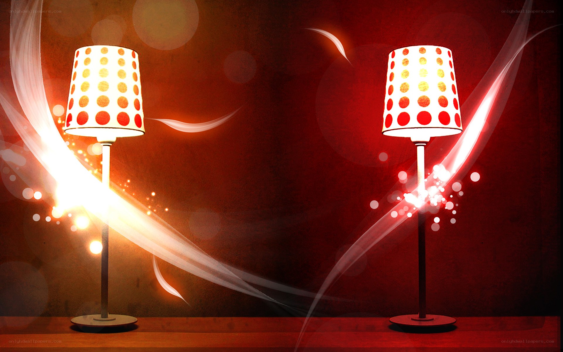 Two lamps with polka-dot shades