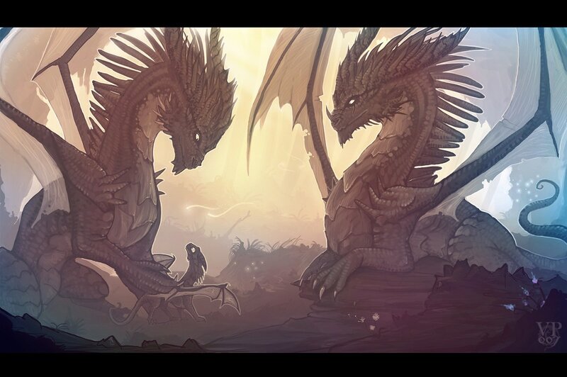Two Large Dragons Facing