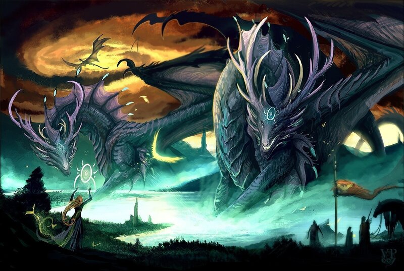 Two Large Dragons — Green
