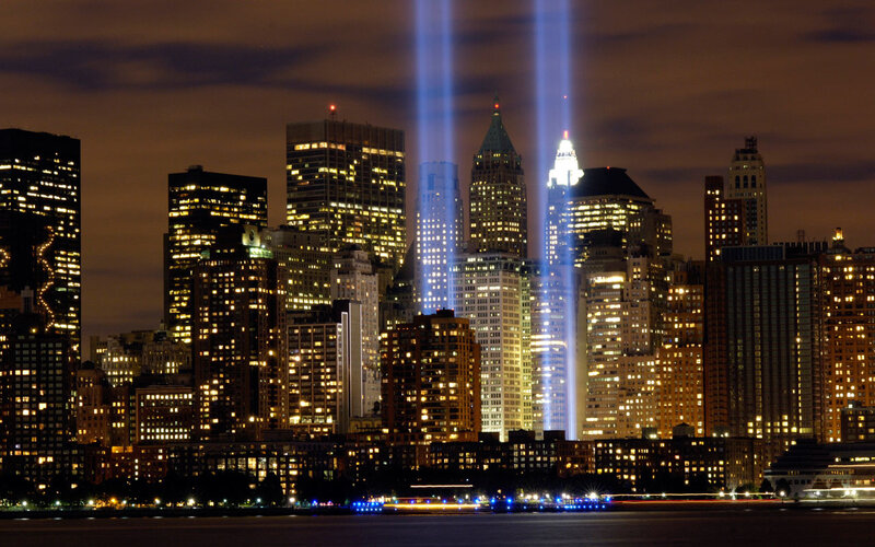 Two Light Beams at Night