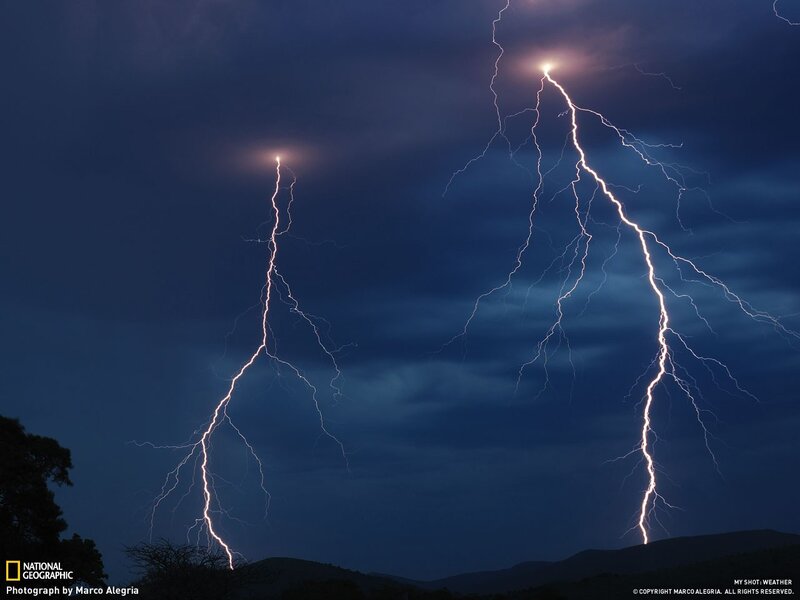 Two lightning strikes at night