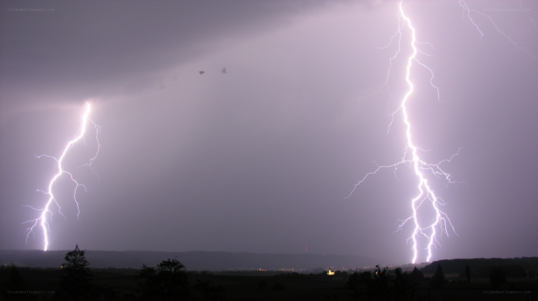 Two lightning strikes at night
