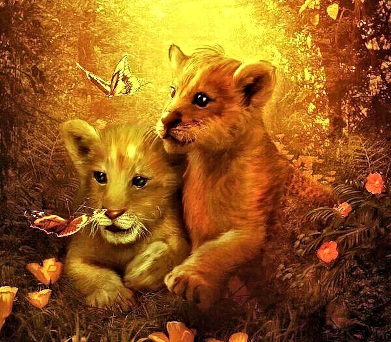 Two Lion Cubs — Golden