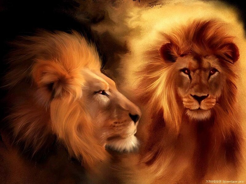 Two Lions Facing Each Other — Gold