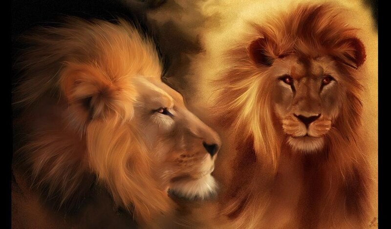 Two Lions in Profile — Gold