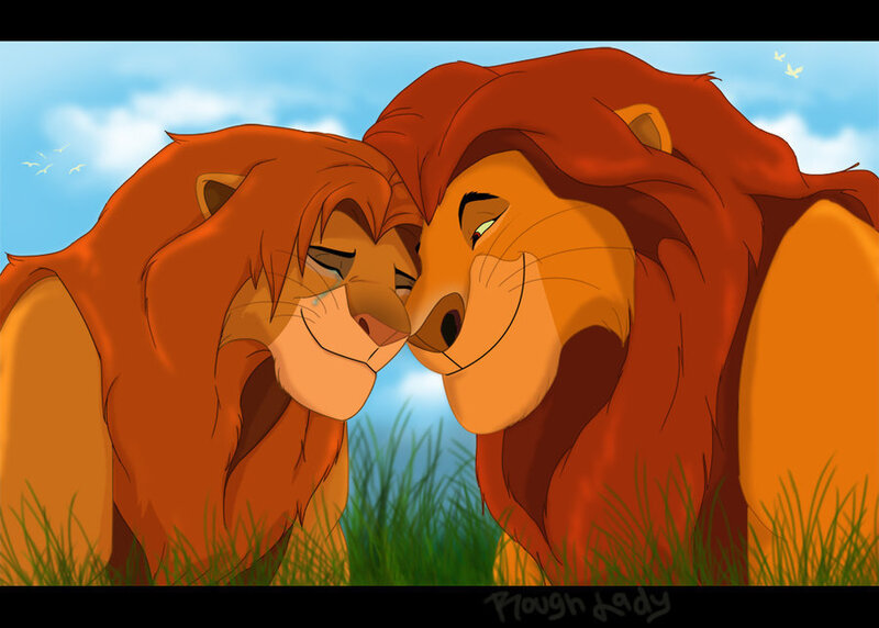 Two Lions Nuzzling — Orange