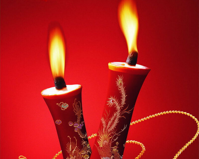 Two Lit Candles — Red, Dramatic
