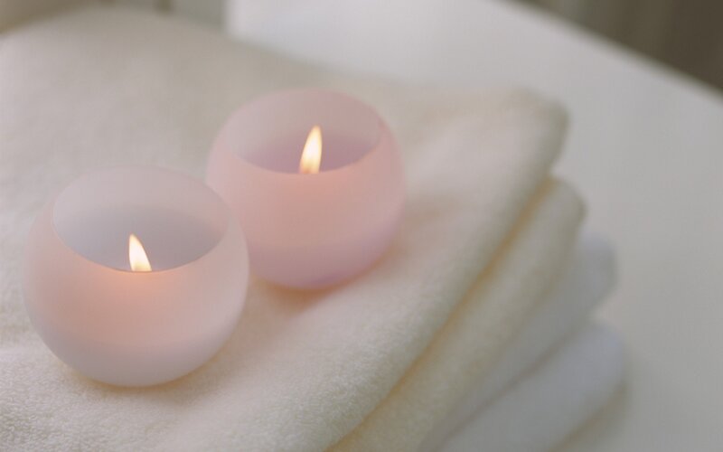 Two Lit Candles — White, Calm