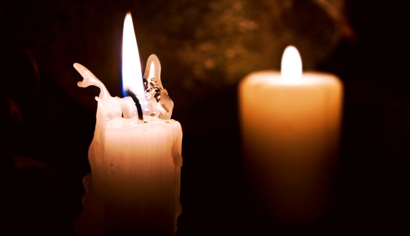Two Lit Candles — White, Dramatic