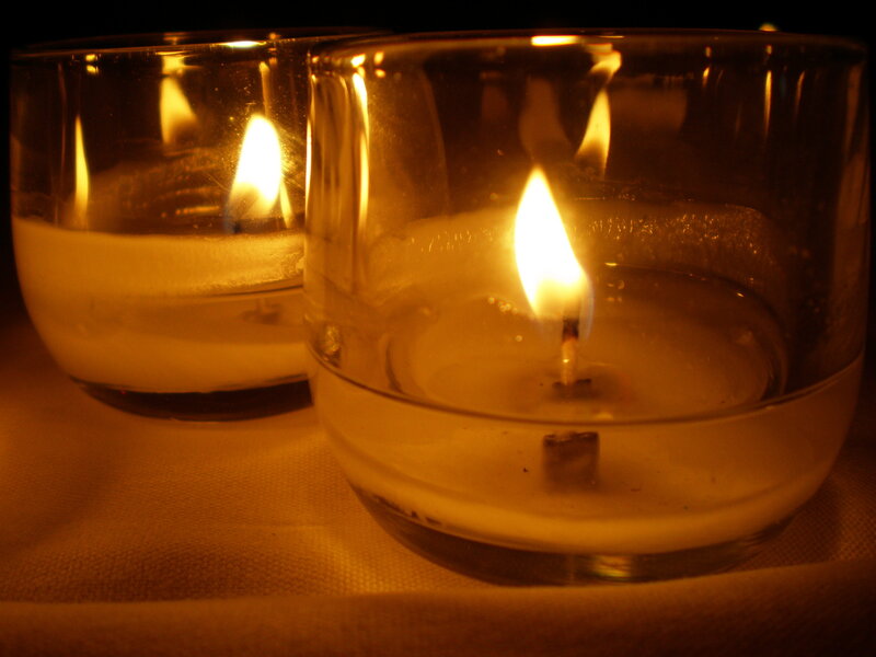 Two Lit Candles — Yellow, Calm