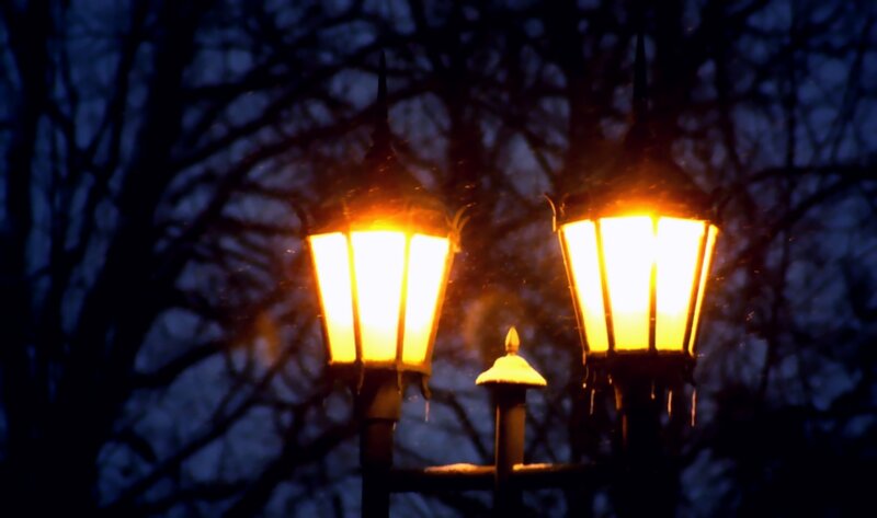 Two Lit Street Lamps