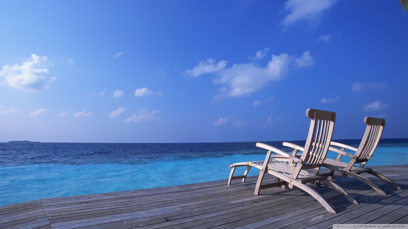 Two Lounge Chairs on Deck — Blue
