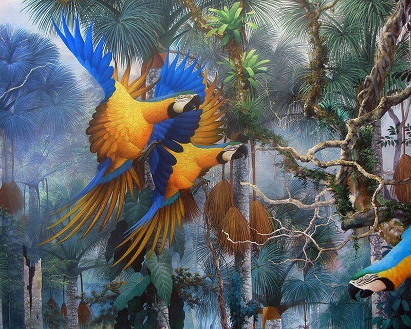 Two Macaws in Flight — Blue