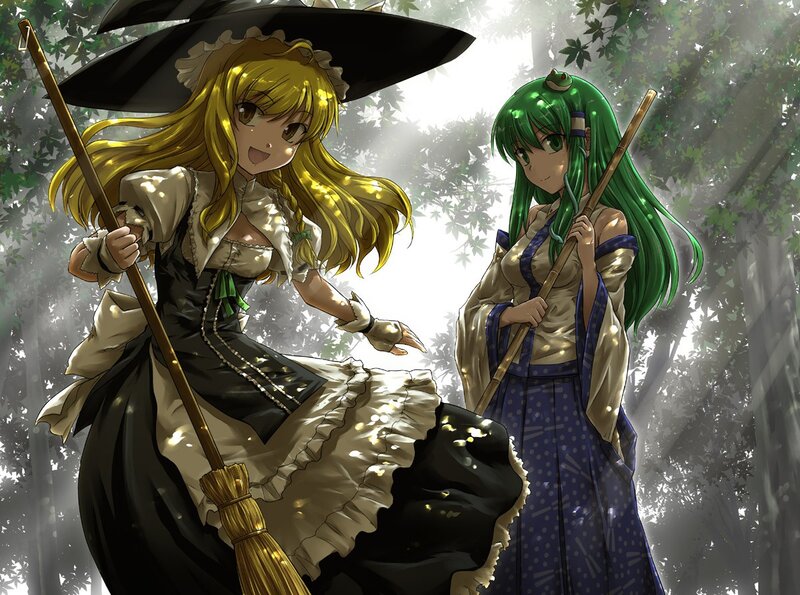Two magical girls in a forest