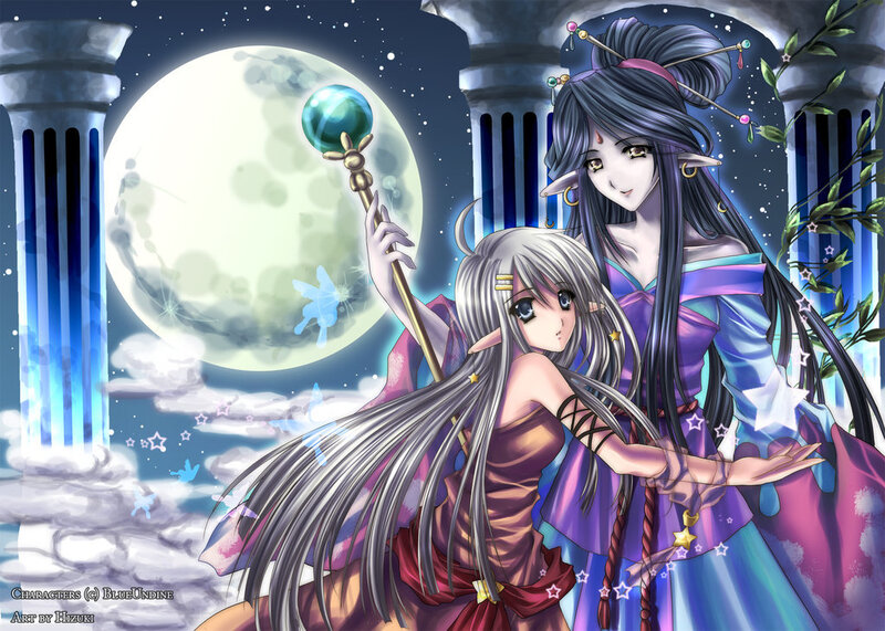 Two magical girls under the moon