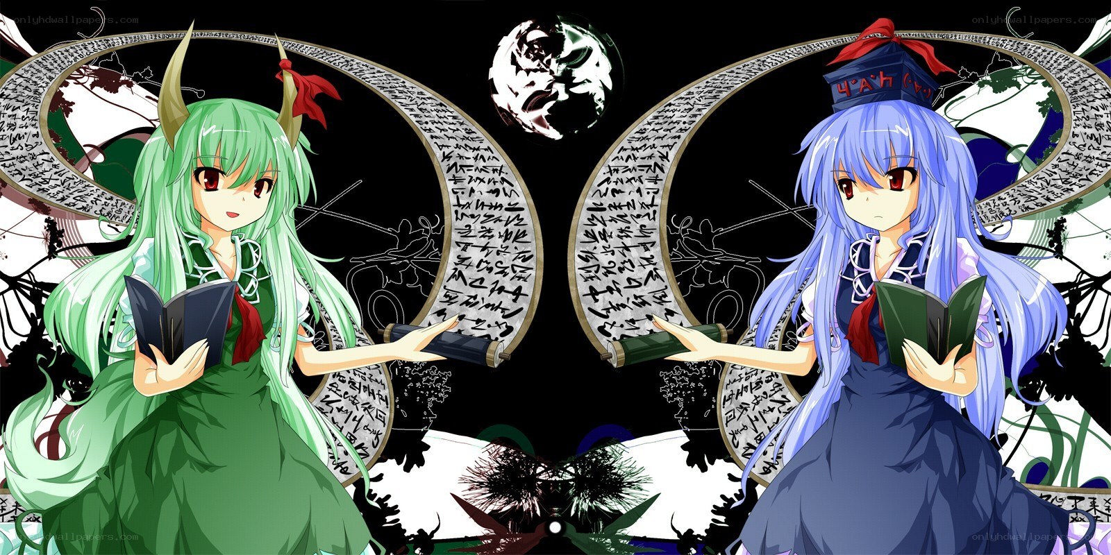 Two magical girls with books