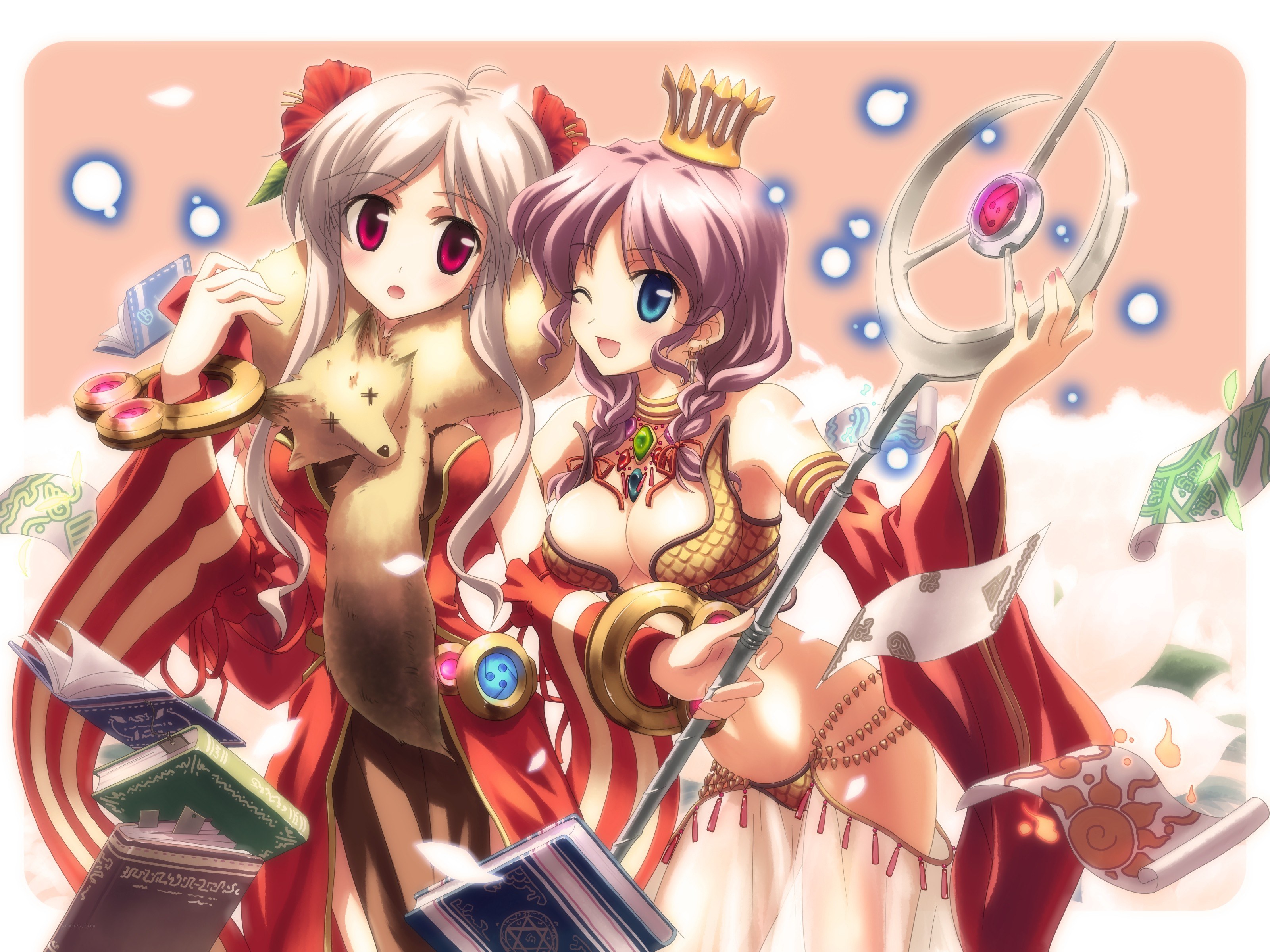 Two magical girls with staffs