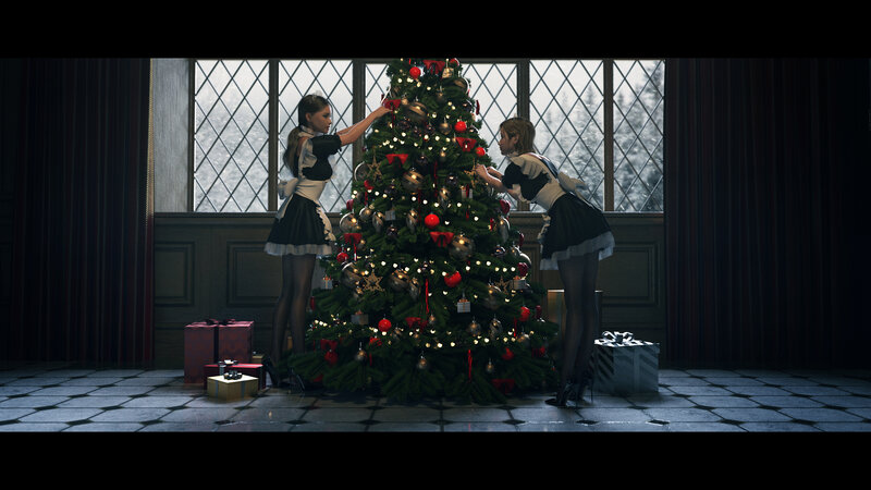 Two Maids Decorating Tree