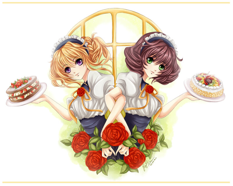 Two Maids Holding Cakes