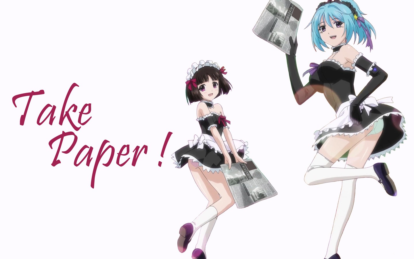 Two maids holding newspapers